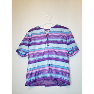 Adrianna Papell Womens Sz 12 Jacket Top Short Sleeve Multicolor Stripe 100% Silk
